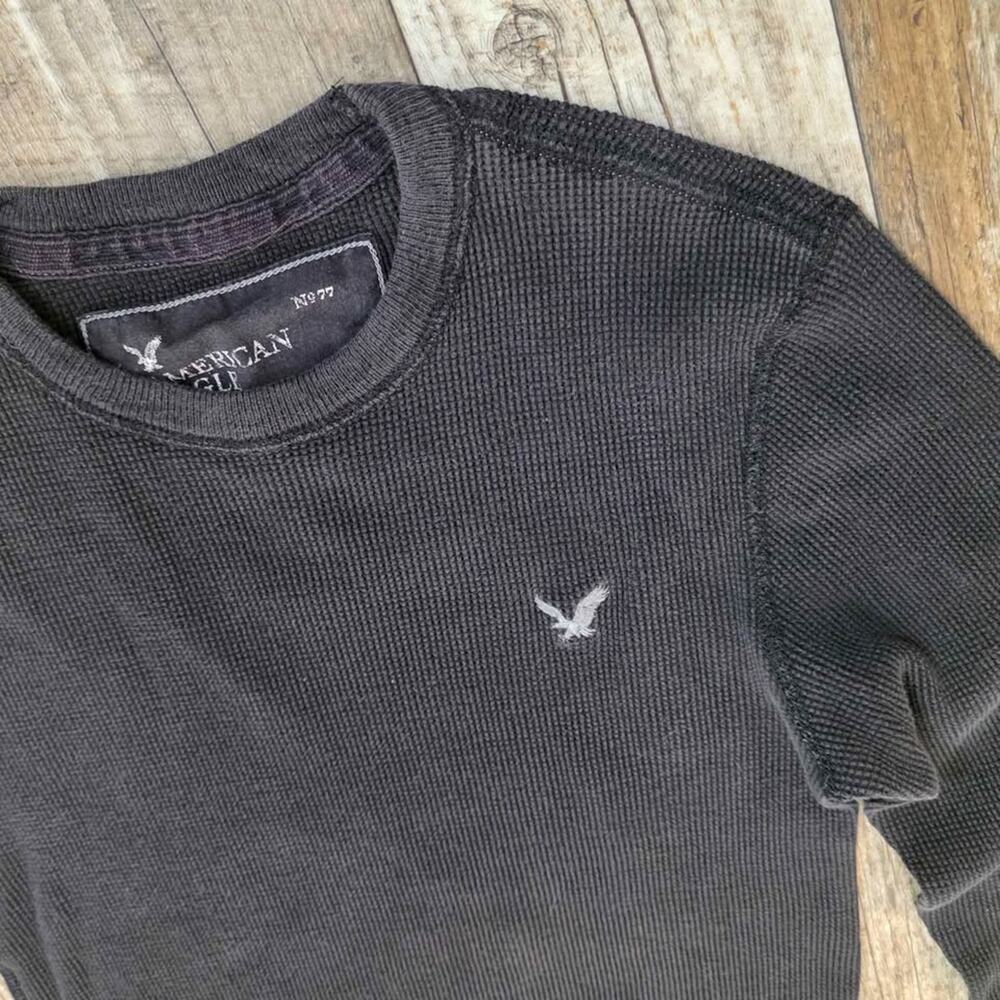 American Eagle Thermal Shirt Black Y2K 2000s Grunge Skater Size Small